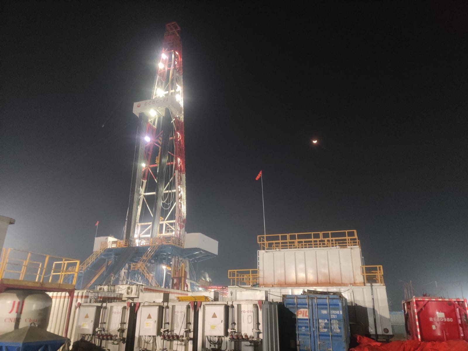 CCDC-71 lit up at night on a Bangladesh well site